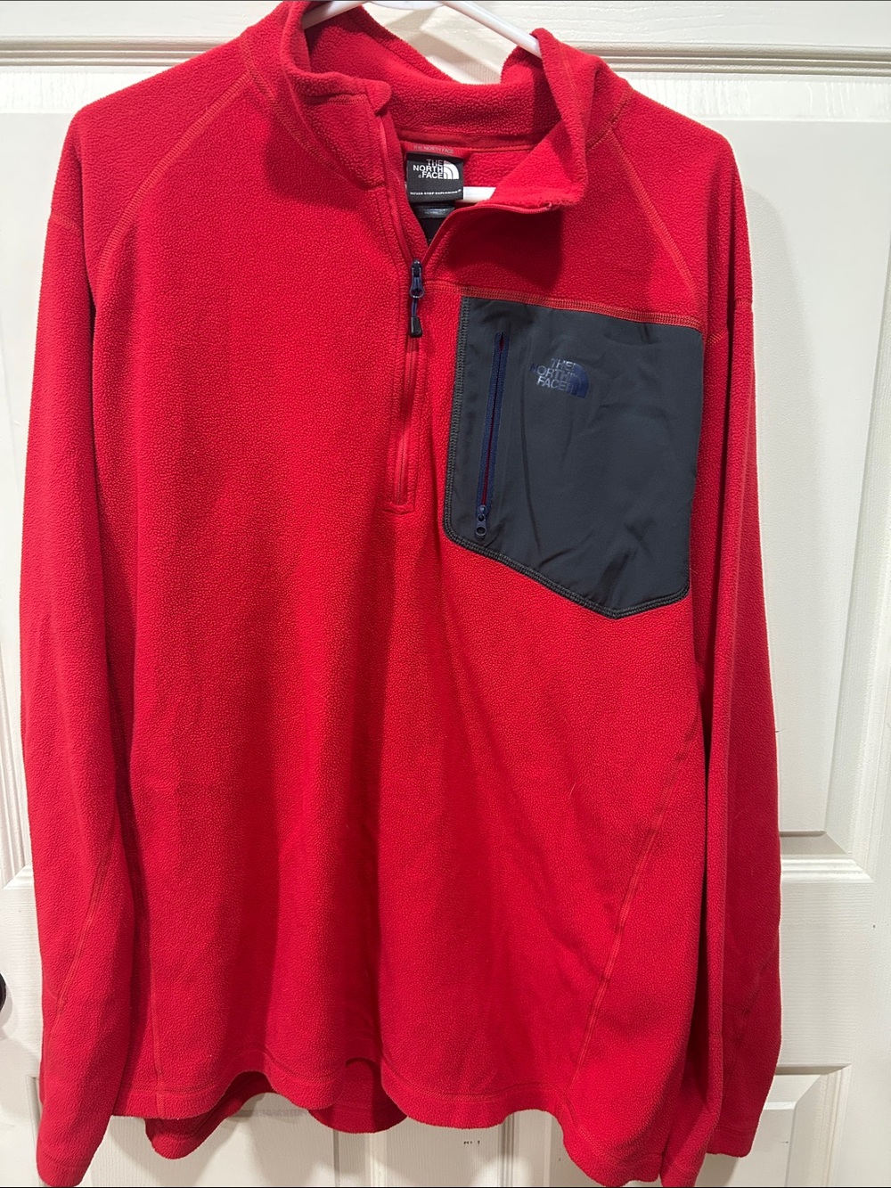The North Face Red Fleece Pullover with Dark Chest Pocket